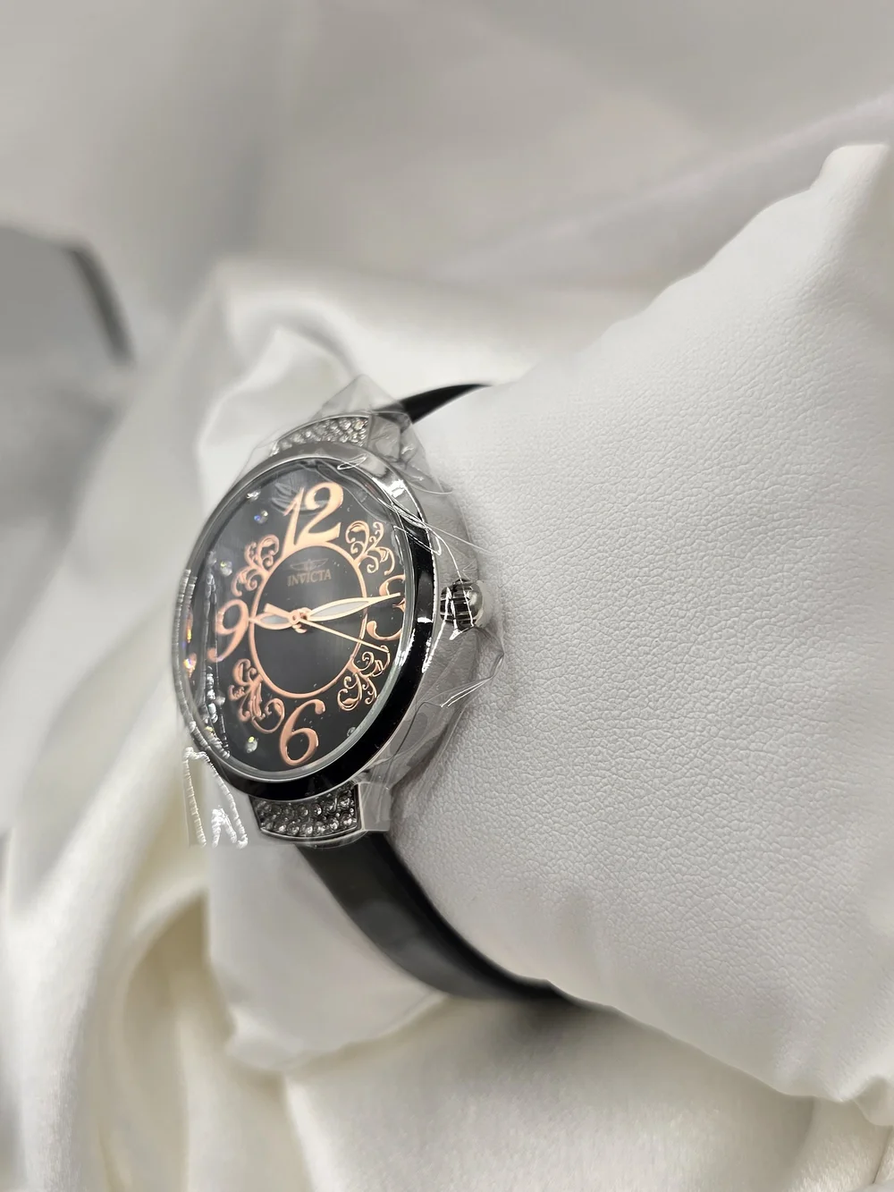 Invicta Celestial Women’s Quartz 33mm Silver Case White Dial Black Band